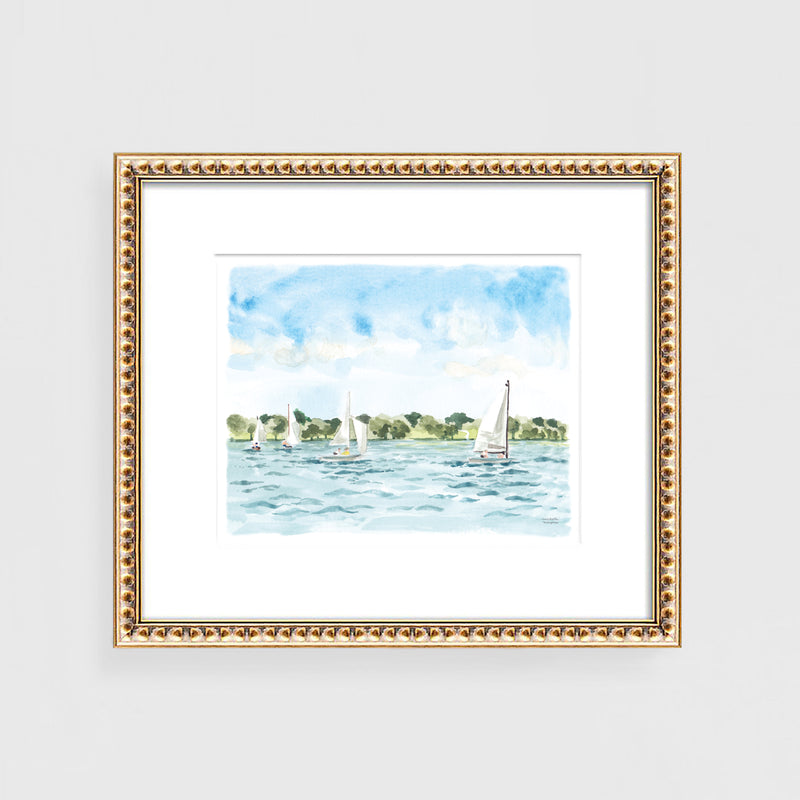 Sailing No. 1 Sailboats Watercolor Painting Art Print by Michelle Mospens.