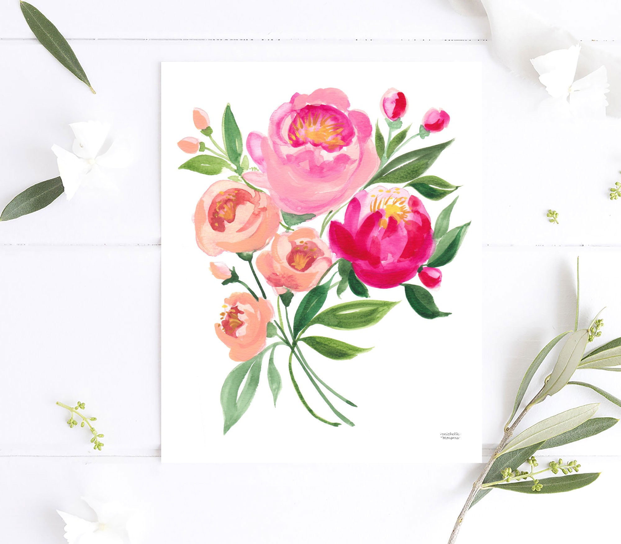 Spring Bouquet Floral Watercolor Wall Art Print