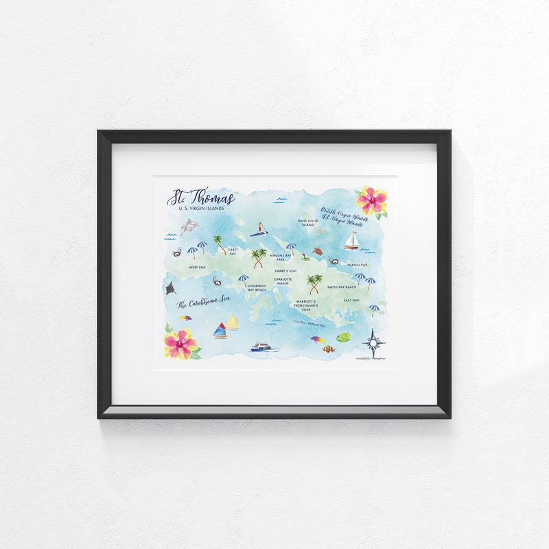 St. Thomas U.S. Virgin Islands Map Art Print