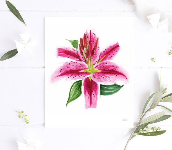 Stargazer Lily Floral Watercolor Wall Art Print