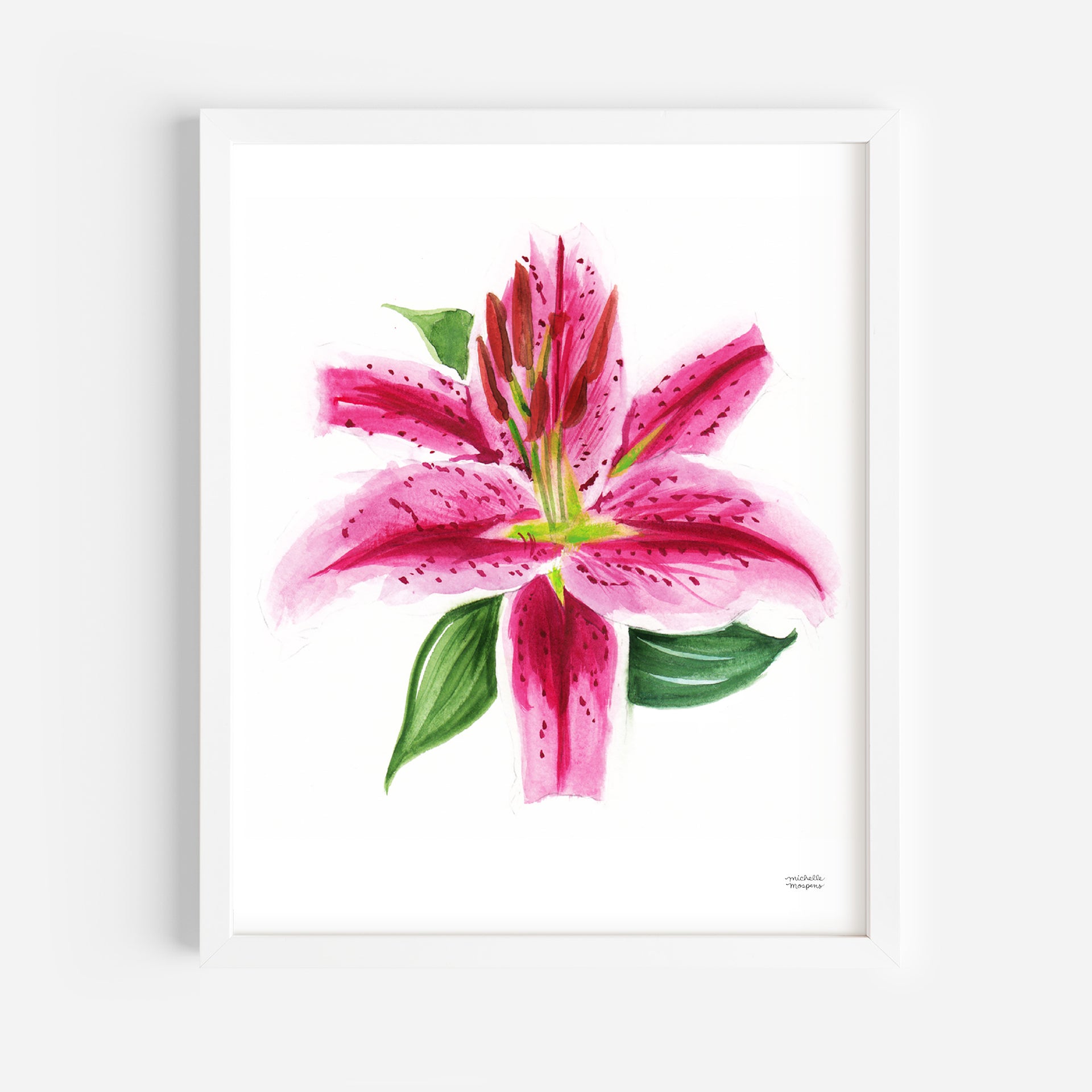 lily flower watercolor painting Stargazer Lily Art Print
