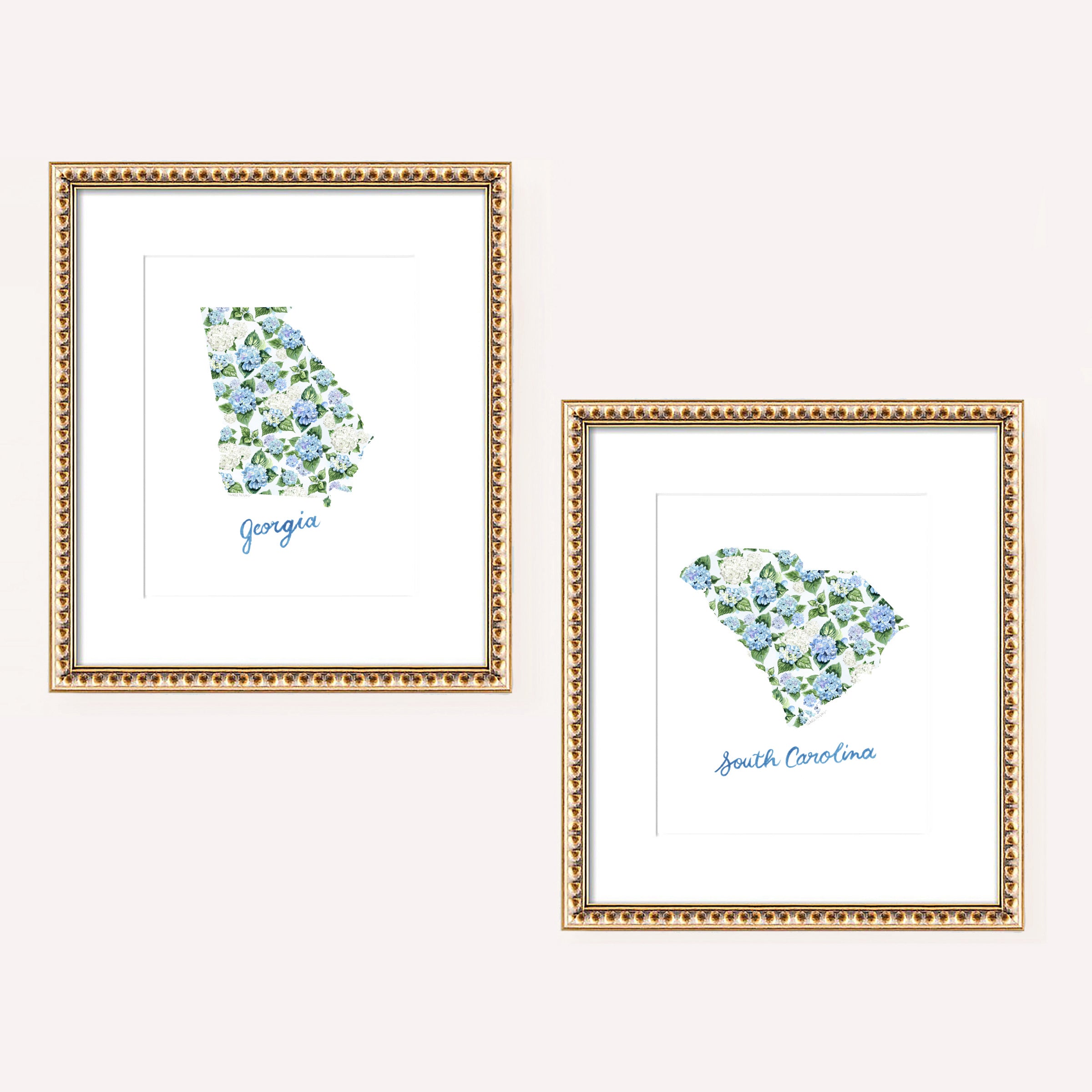 Floral Map State Art Prints Set of 2 - Choose Your States