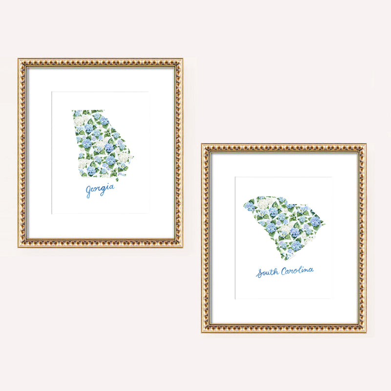 Floral Map State Art Prints Set of 2 - Choose Your States