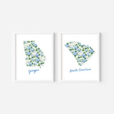 Floral Map State Art Prints Set of 2 - Choose Your States