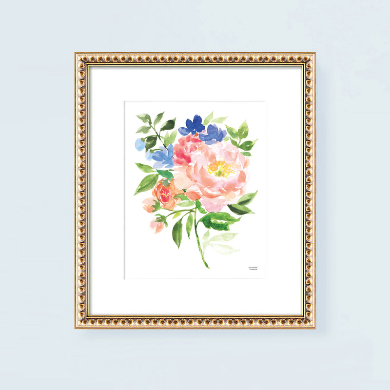 Summer Blooming Bouquet Watercolor Wall Art Print