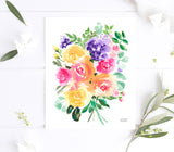 Summery Bouquet Floral Watercolor Wall Art Print
