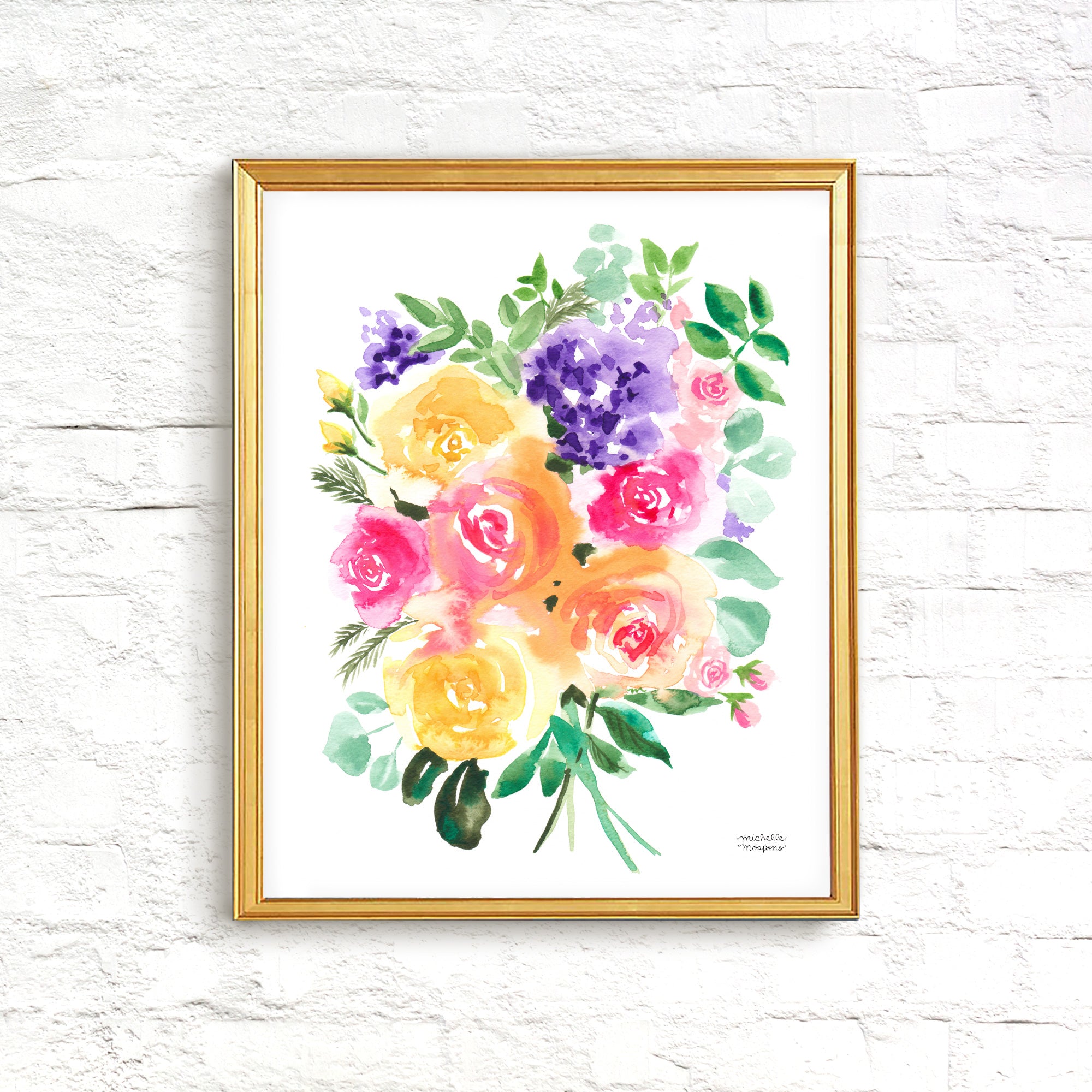 Summery Bouquet Floral Watercolor Wall Art Print