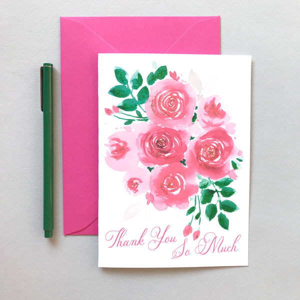 PAINTERLY PINK POSEY THANK YOU CARD