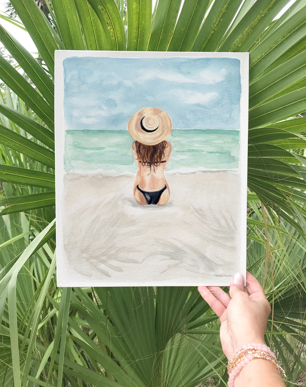 Beach Girl Art Print - Watercolor by Michelle Mospens