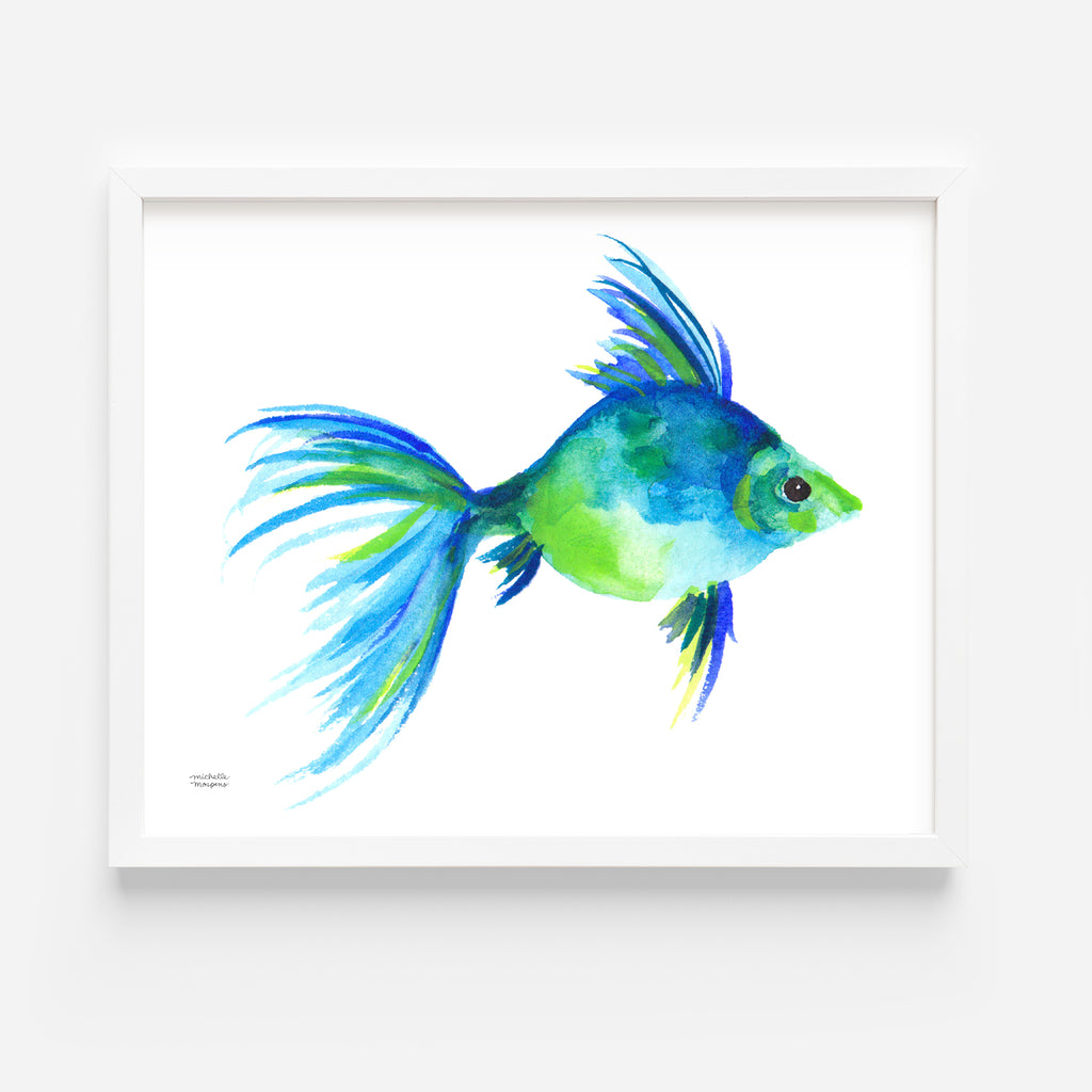 Wall Art Print Blue Fish Watercolor Unframed Michelle Mospens