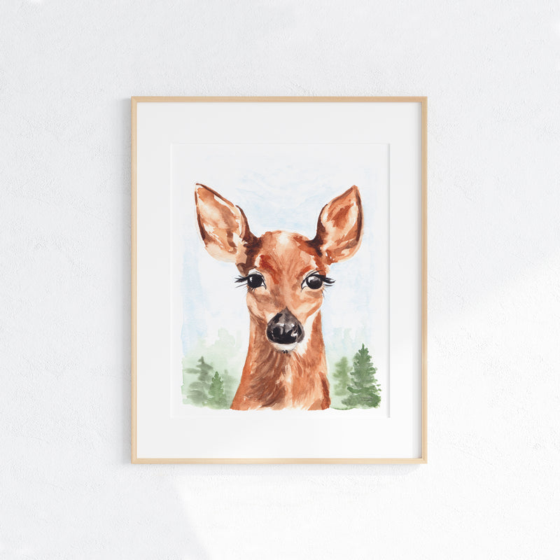 Watercolor deer painting wall art print unframed.