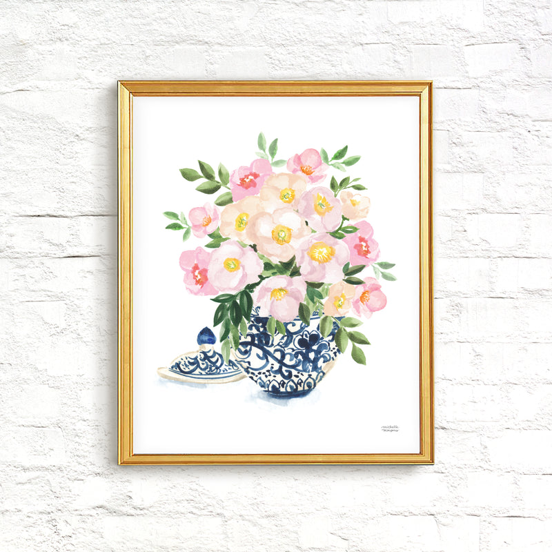 Watercolor Ginger Jar No. 8 with Flowers Art Print