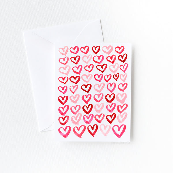 Painted Watercolor Hearts Love Card