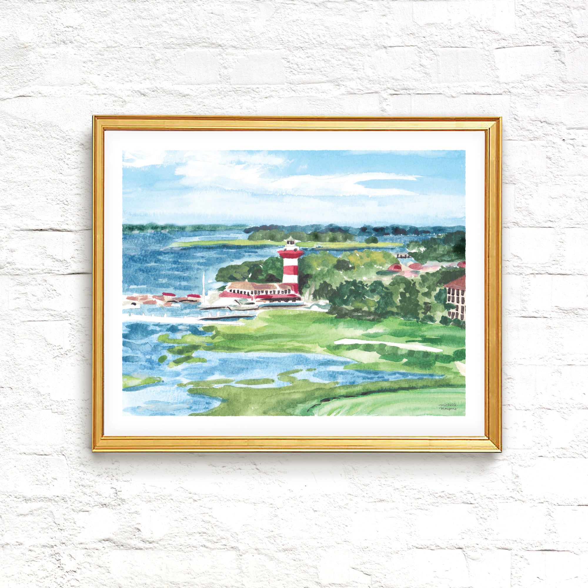 Watercolor Harbour Town in The Sea Pines Resort at Hilton Head Island Art Print