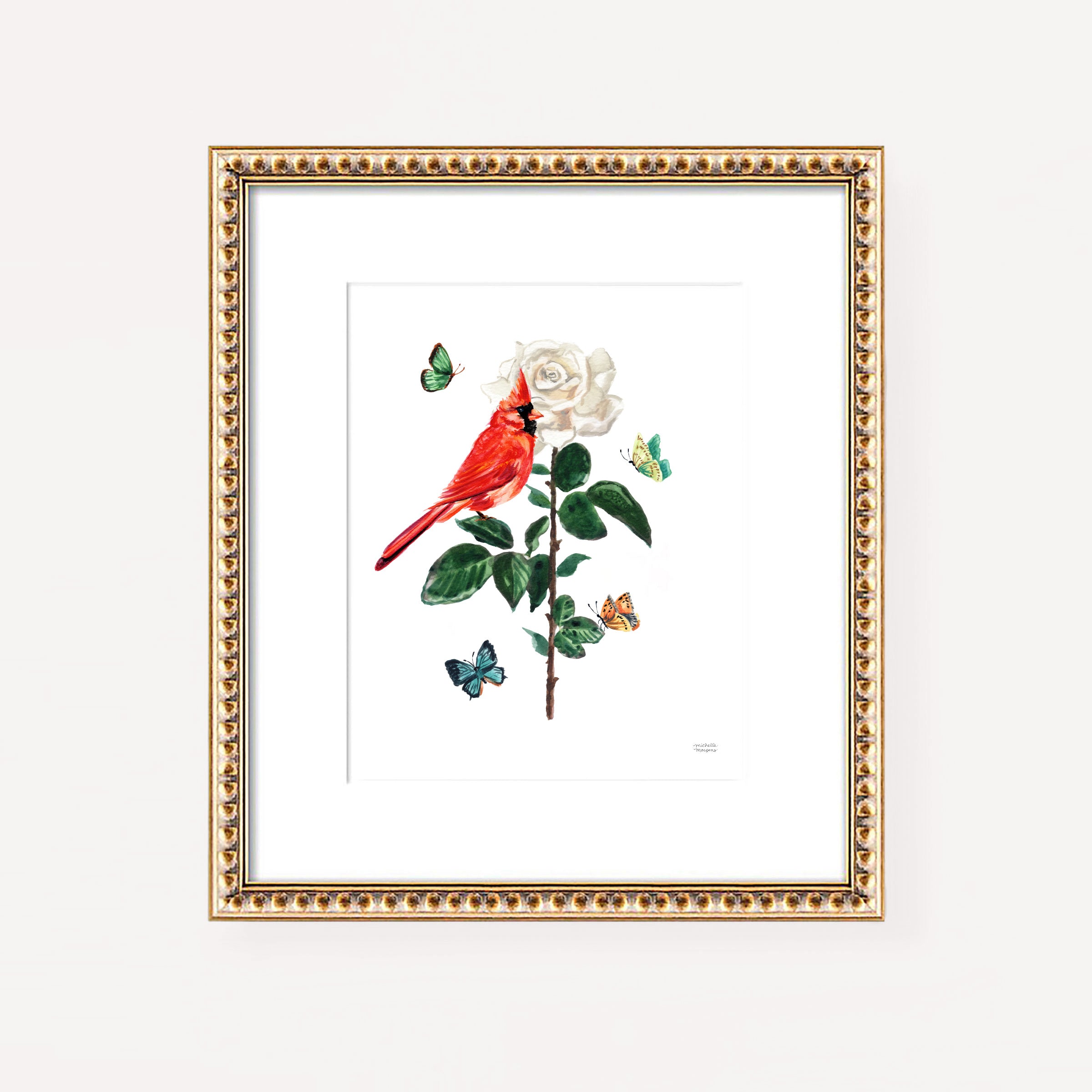 Mr. Cardinal Bird Watercolor Unframed Wall Art Print by Michelle Mospens