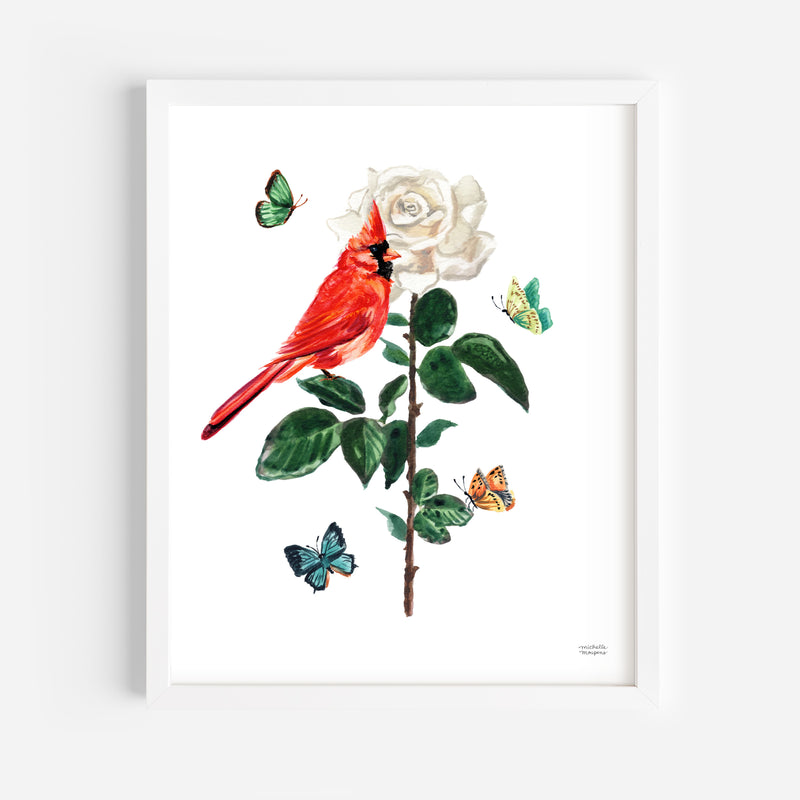 Mr. Cardinal Bird Watercolor Unframed Wall Art Print by Michelle Mospens