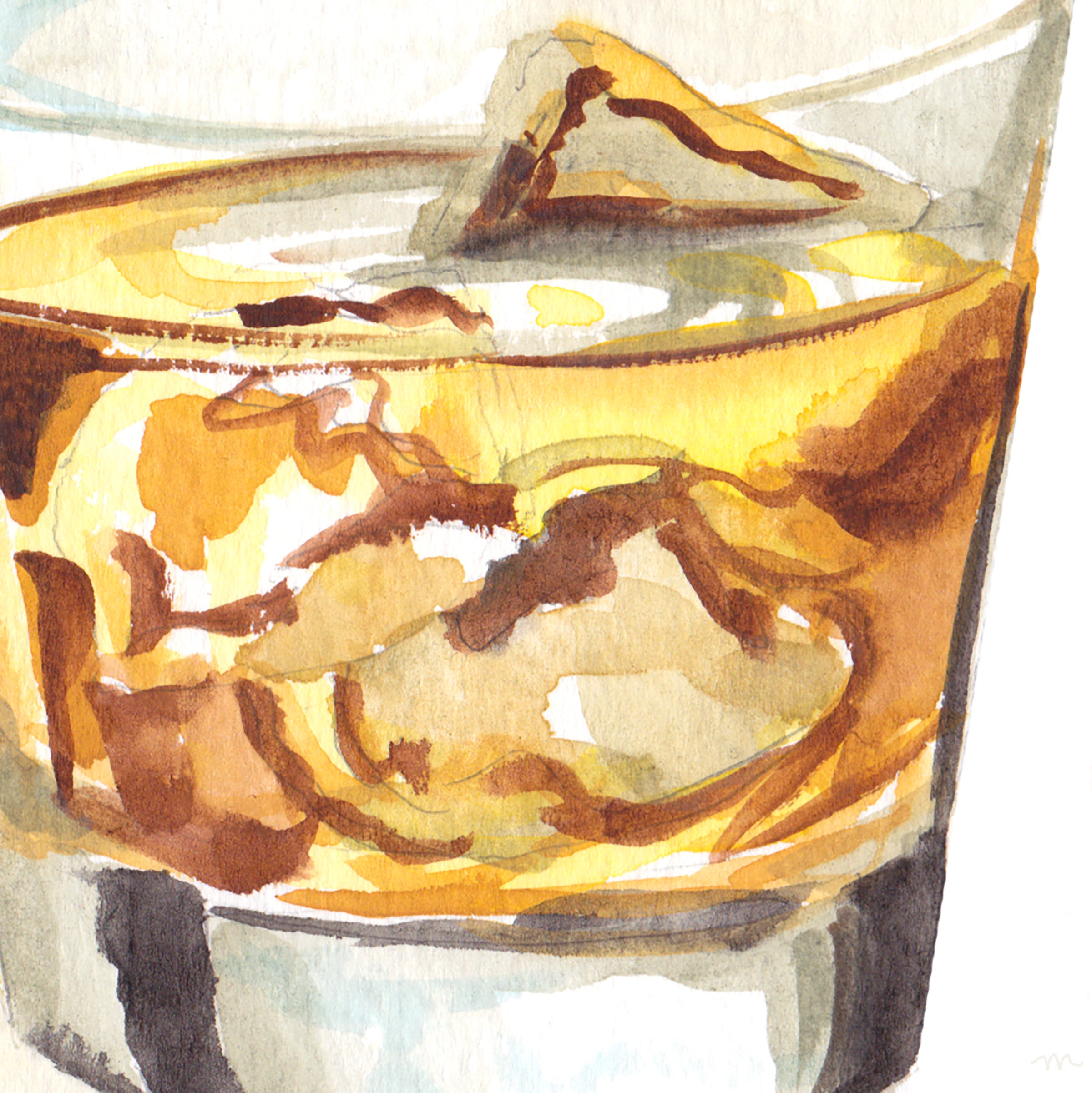 Whiskey On The Rocks Watercolor Bar Cart Decor Unframed Cocktail Wall Art Print - Michelle Mospens